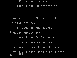 Dam Busters title screen for Colecovision